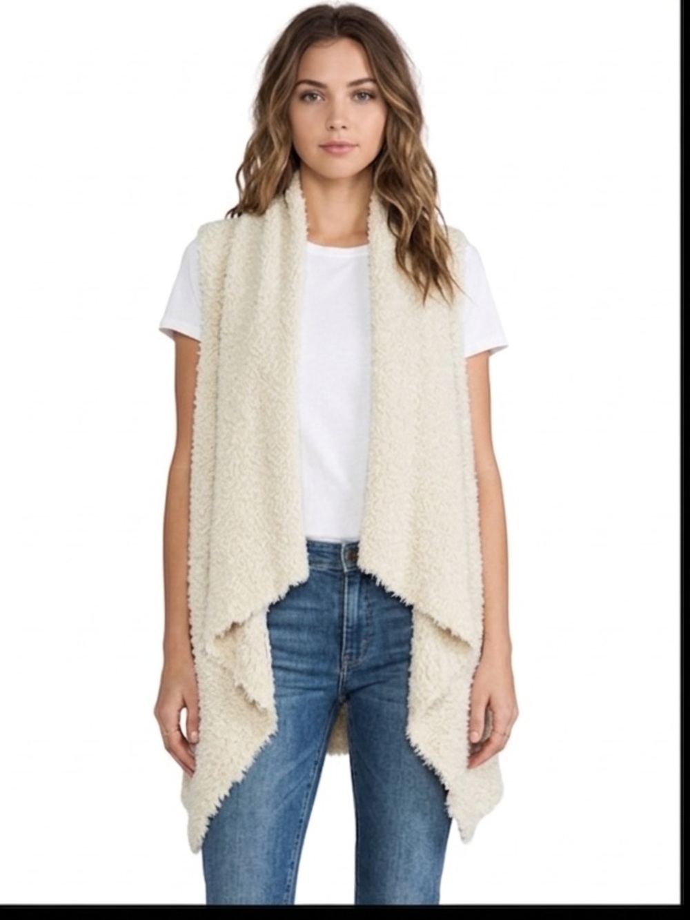 Altar'd State Cream Eyelash Knit Open Front Vest oversized